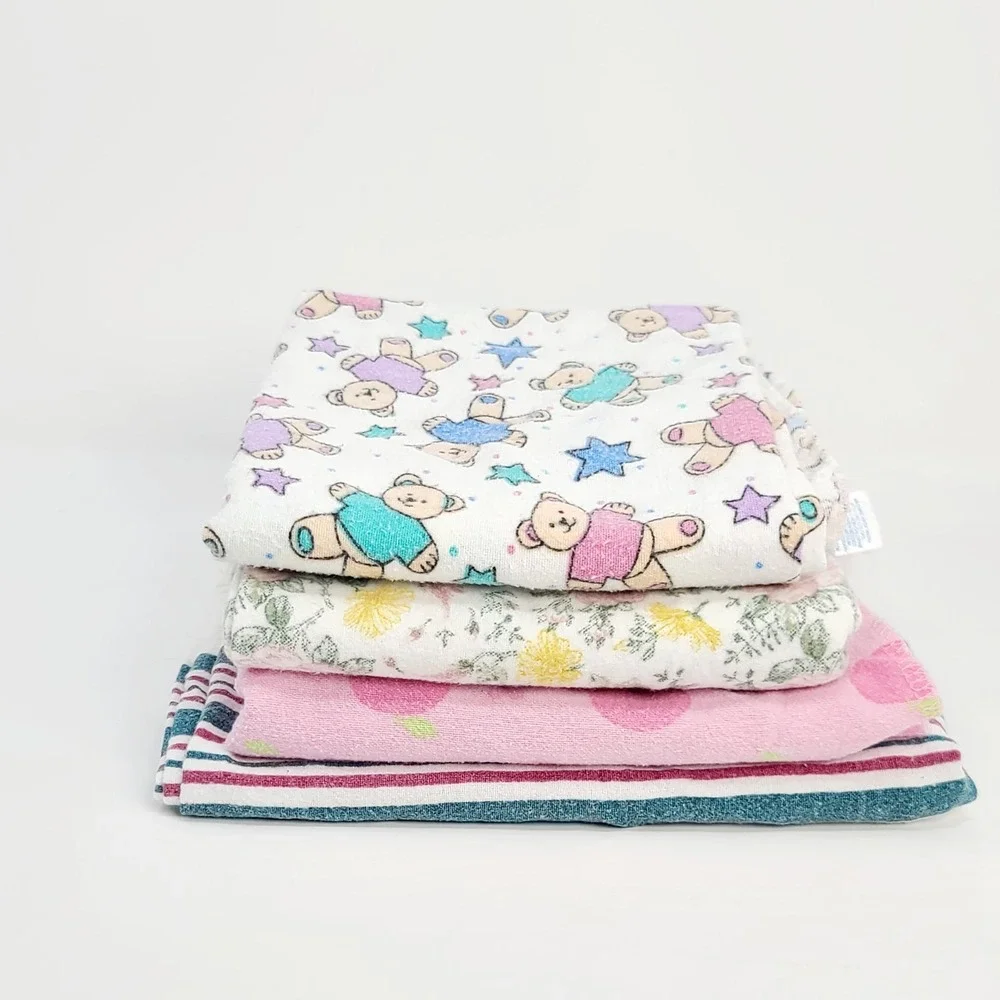 VALUE BUNDLE Vintage Baby Receiving Blankets Lot 4 Cotton Flannel Gerber Medline